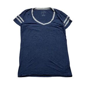 Zine Favorite T Shirt Navy Blue Gray Stripe Sleeve V Neck Casual Women's XS